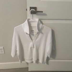 Aerie White Ribbed Collared Top